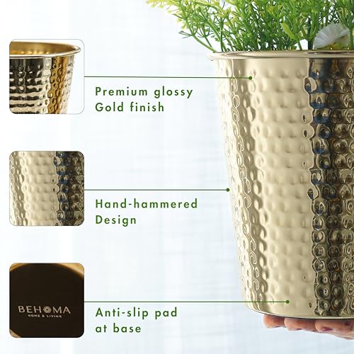 BEHOMA Metal Hammered Golden Table top Planters for Home Decoration, Plant Pots for Home Living Room Bedroom Office Decor, Set of 2 (Plants not Included) - Image 4