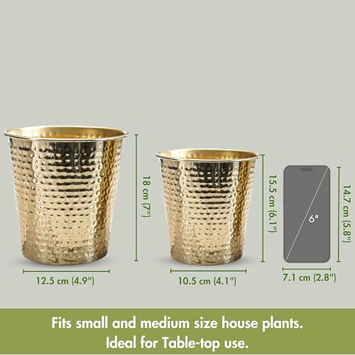 BEHOMA Metal Hammered Golden Table top Planters for Home Decoration, Plant Pots for Home Living Room Bedroom Office Decor, Set of 2 (Plants not Included) - Image 3