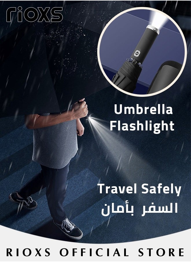 RIOXS - LED Umbrella,Automatic Folding Umbrella With Rotating LED Flashlight For Night Walking,Windproof Sun Rain Protection Umbrella,Practical Umbrella For Travel Running Hiking Camping - Image 1