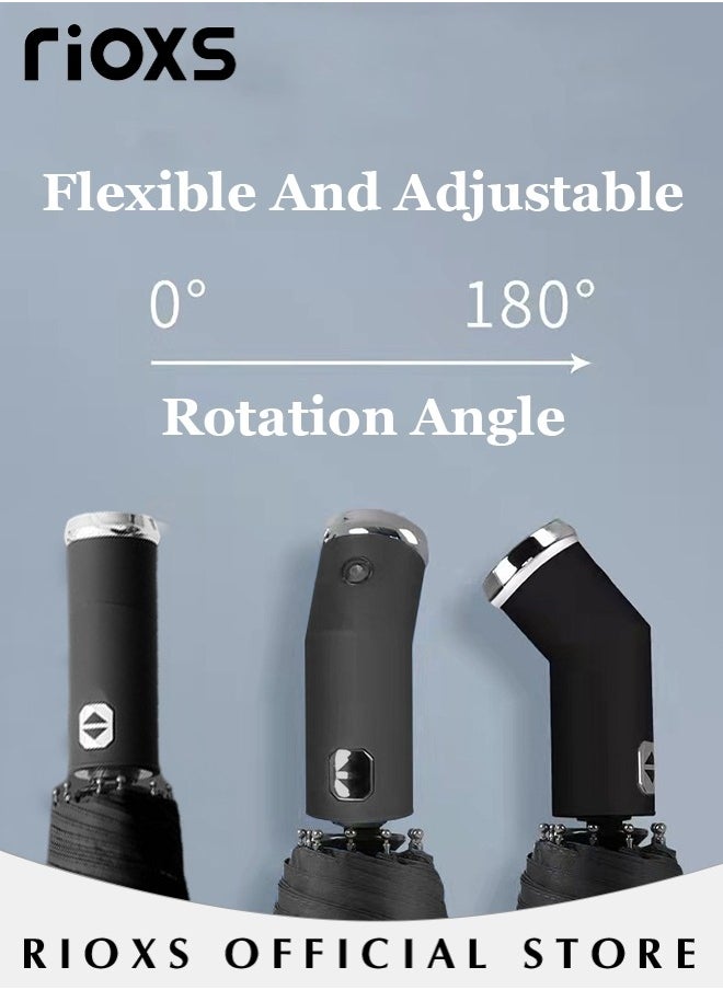 RIOXS - LED Umbrella,Automatic Folding Umbrella With Rotating LED Flashlight For Night Walking,Windproof Sun Rain Protection Umbrella,Practical Umbrella For Travel Running Hiking Camping - Image 1