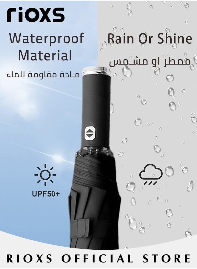 RIOXS - LED Umbrella,Automatic Folding Umbrella With Rotating LED Flashlight For Night Walking,Windproof Sun Rain Protection Umbrella,Practical Umbrella For Travel Running Hiking Camping - Image 1