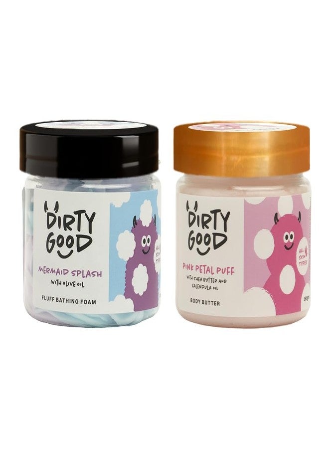 Dirty Good Kids Bath Wash & Body Butter Combo (3+ Years) – Gentle & pH Balanced | Sulphate, Paraben & Phthalates Free | Mermaid Splash Bath Wash (150g) & Pink Petal Rose Body Butter (120g) - Image 1