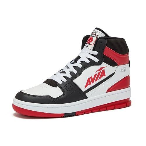 Avia 821 High Top Sneakers for Men, Indoor or Outdoor Mens Basketball Shoes - Black/Red/White Trim, 8 Medium - Image 1