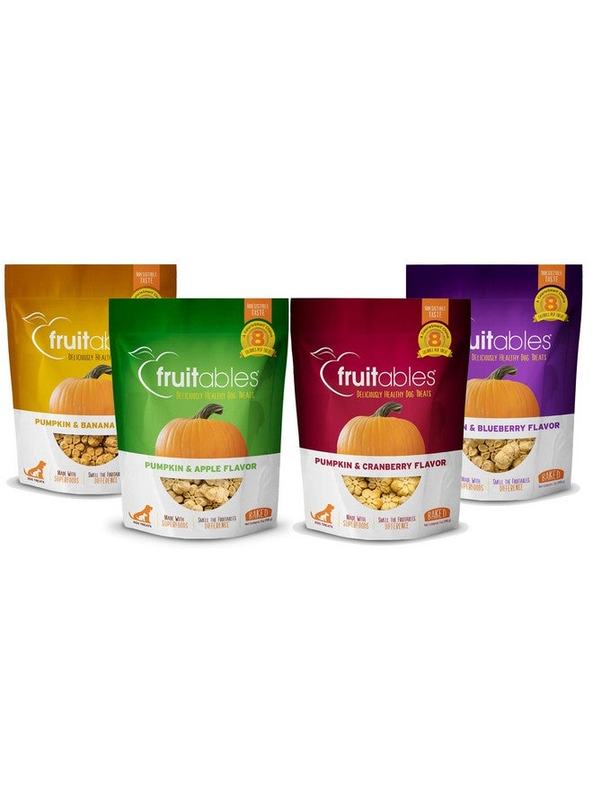 Fruitables Baked Dog Treats Variety 4 Pack  1 Pumpkin & Apple  1 Pumpkin & Banana  1 Pumpkin & Blueberry  1 Pumpkin & Cranberry  7 Oz Each - Image 1