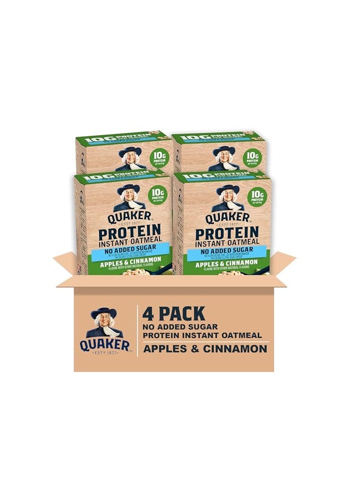 Quaker Protein Instant Oatmeal, Apple Cinnamon, 12g Protein per Serving, Whole Grains, No Artificial Flavors, No Added Colors, 1.76 oz Packets, (24 Pack)
