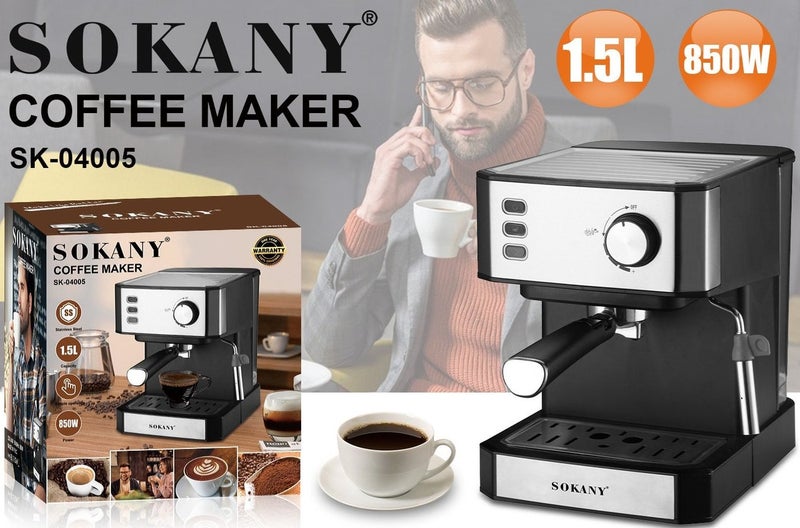 sokany Espresso coffee machine 850 watts 1.5 liters SK-04005 - Image 2