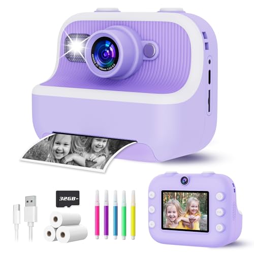 TKECWOB Instant Print Camera for Kids Christmas Birthday Gifts for Girls Boys Kids Camera Instant Print with Dual Cameras 1080P Digital Camera Toys for 4 5 6 7 8 9 10 Year Old Girl with 32GB SD CardPurple - Image 1