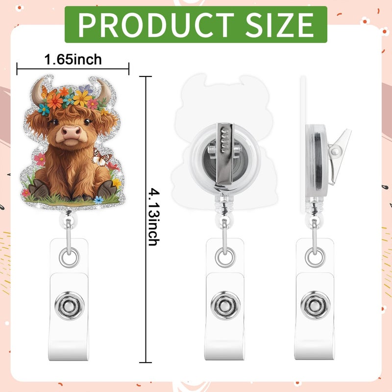 VOCHIC Highland Cow Badge Reel, Cute Cow Badge Clip, Funny Badge Reels Retractable for Nurses, Retractable Badge ID Card Holders with Clips, Durable Retractable Rope for Doctor Student Teacher Office - Image 3