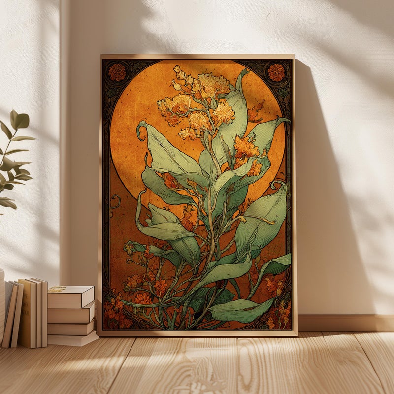 TNESSENTIAL Art Nouveau Botanical Wall Art, Vintage Floral Poster, Golden Flower Illustration, Nature Inspired Print, Elegant Home Decor - Image 5