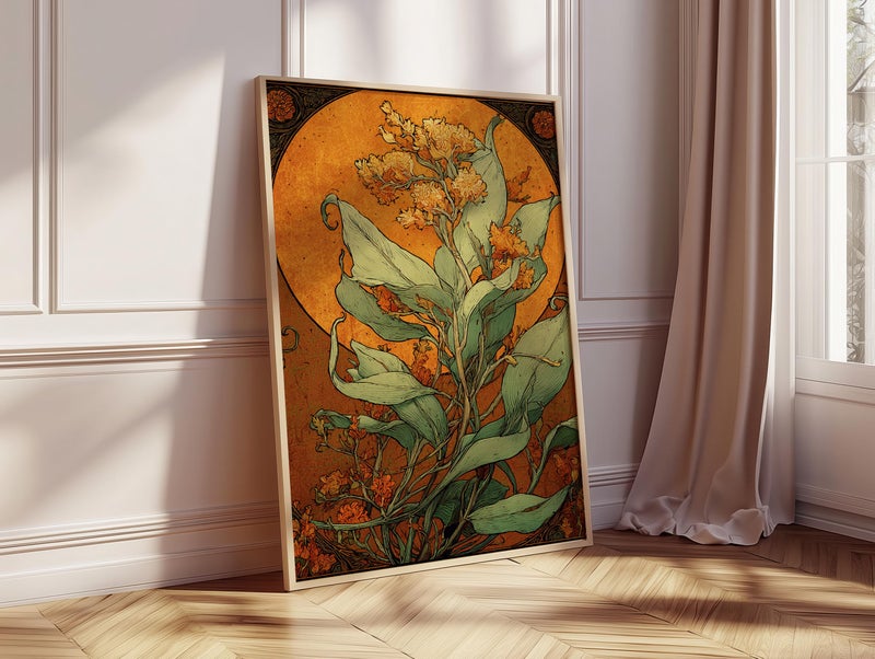 TNESSENTIAL Art Nouveau Botanical Wall Art, Vintage Floral Poster, Golden Flower Illustration, Nature Inspired Print, Elegant Home Decor - Image 2