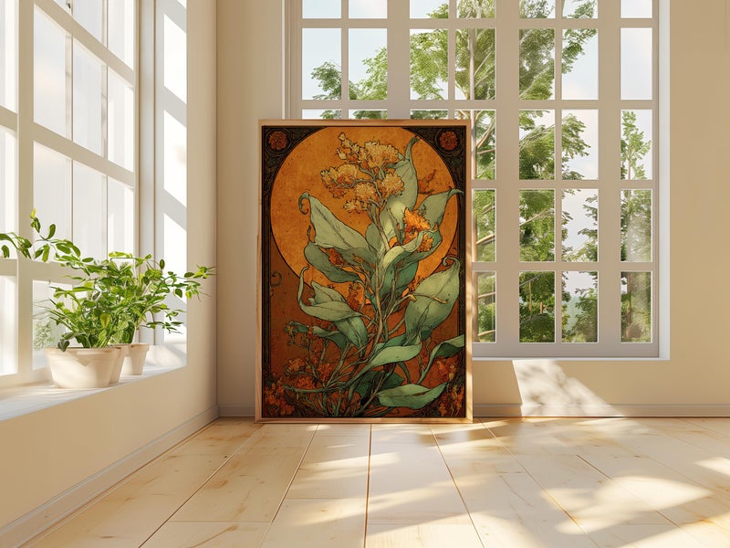 TNESSENTIAL Art Nouveau Botanical Wall Art, Vintage Floral Poster, Golden Flower Illustration, Nature Inspired Print, Elegant Home Decor - Image 4