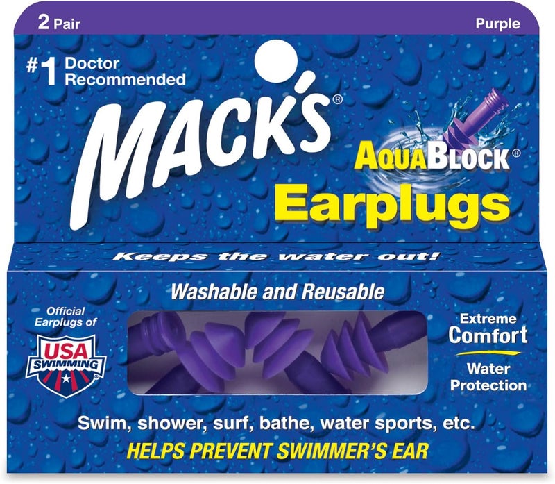 Macks Earplugs Aquablock Soft Silicone 2pairs - Image 1