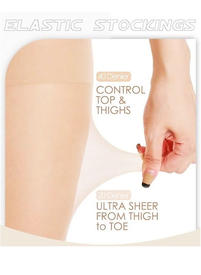 ثلاثة أزواج من الجوارب النسائية الشفافة، جوارب طويلة للتحكم في الجزء العلوي 20D، بأصابع معززة، ودعم خفيف للساقين، ودرزات مسطحة، وأصابع غير مرئية للنساء. - Image 5