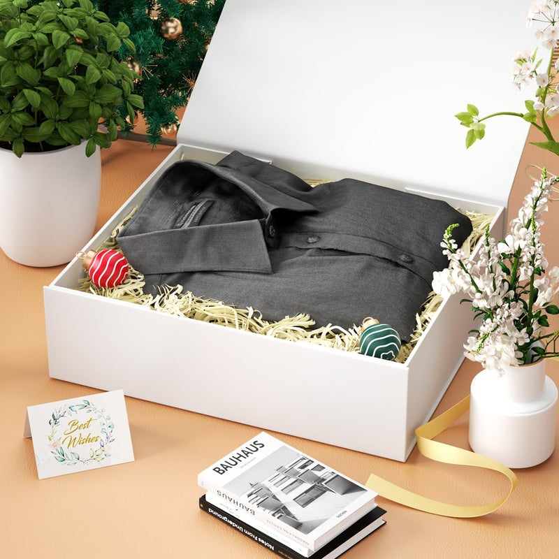 PSHVYM Gift Boxes with Lids, 11.5x7.8x3 In White Gift Box for Presents Magnetic Closure for T-Shirts, Gloves, Scarves, Books, Baby Clothes, Robes Clothing Gift Wrap, Contains Card, Ribbon - Image 5