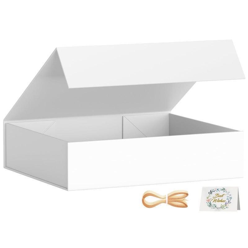 PSHVYM Gift Boxes with Lids, 11.5x7.8x3 In White Gift Box for Presents Magnetic Closure for T-Shirts, Gloves, Scarves, Books, Baby Clothes, Robes Clothing Gift Wrap, Contains Card, Ribbon - Image 1