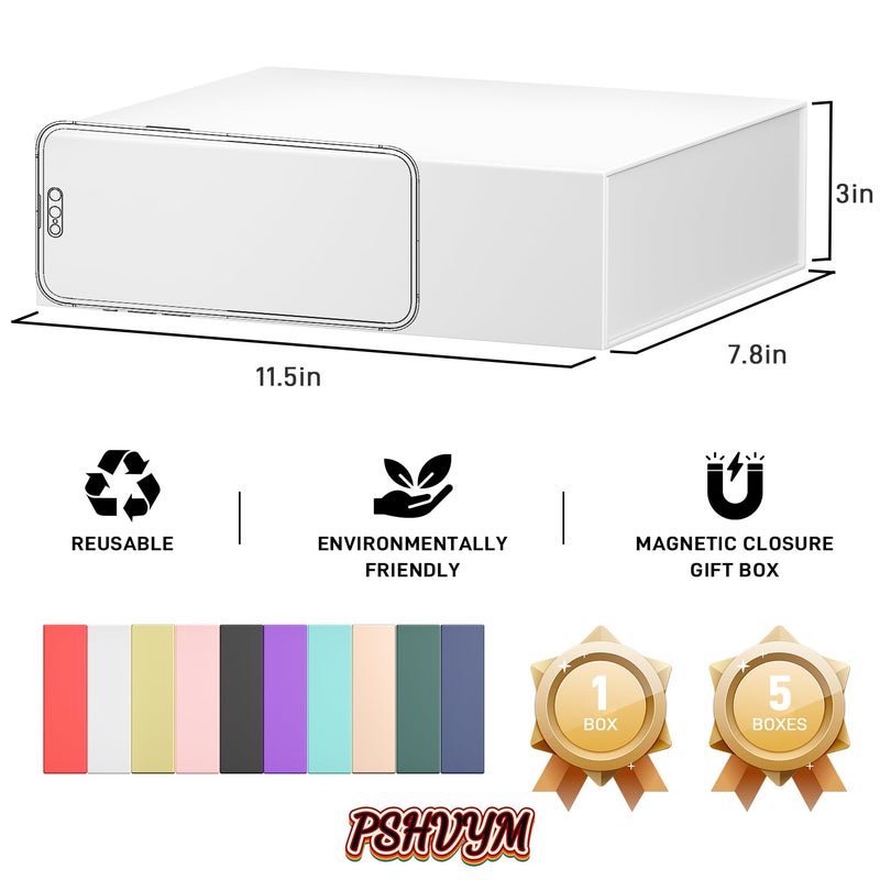 PSHVYM Gift Boxes with Lids, 11.5x7.8x3 In White Gift Box for Presents Magnetic Closure for T-Shirts, Gloves, Scarves, Books, Baby Clothes, Robes Clothing Gift Wrap, Contains Card, Ribbon - Image 2