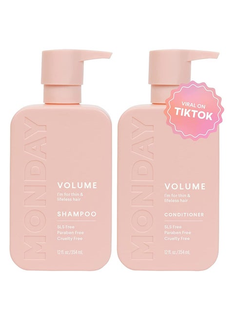 Volume Shampoo and Conditioner Set (2 Pack) 354 ml 12oz Each for Thin Fine and Oily Hair, Made from Coconut Oil Ginger Extract and Vitamin E 100% Recyclable Bottles Pink