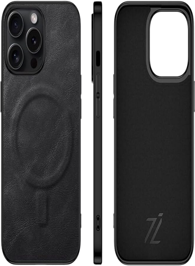 IZONE iPhone Magnetic Luxury Leather Case Designed for MagSafe Chargers for iPhone 12 Series 13 Series (iPhone 15 Plus,Black)