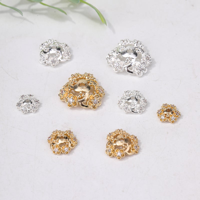 18K Gold-Plated Zircon Cherry Blossom Flower Holder Snowflake Cap Spacer Diy Handmade Beaded Bracelet Jewelry Accessories Jewelry - Image 5