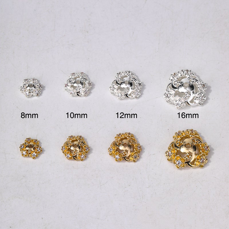 18K Gold-Plated Zircon Cherry Blossom Flower Holder Snowflake Cap Spacer Diy Handmade Beaded Bracelet Jewelry Accessories Jewelry - Image 3
