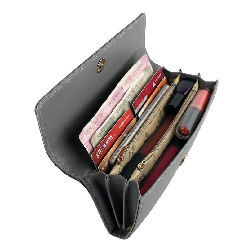 ALSU Women's Hand Wallet Purse Clutch | Phone Pocket | Coin Pocket | 4 Card Slots (Grey) - Image 4