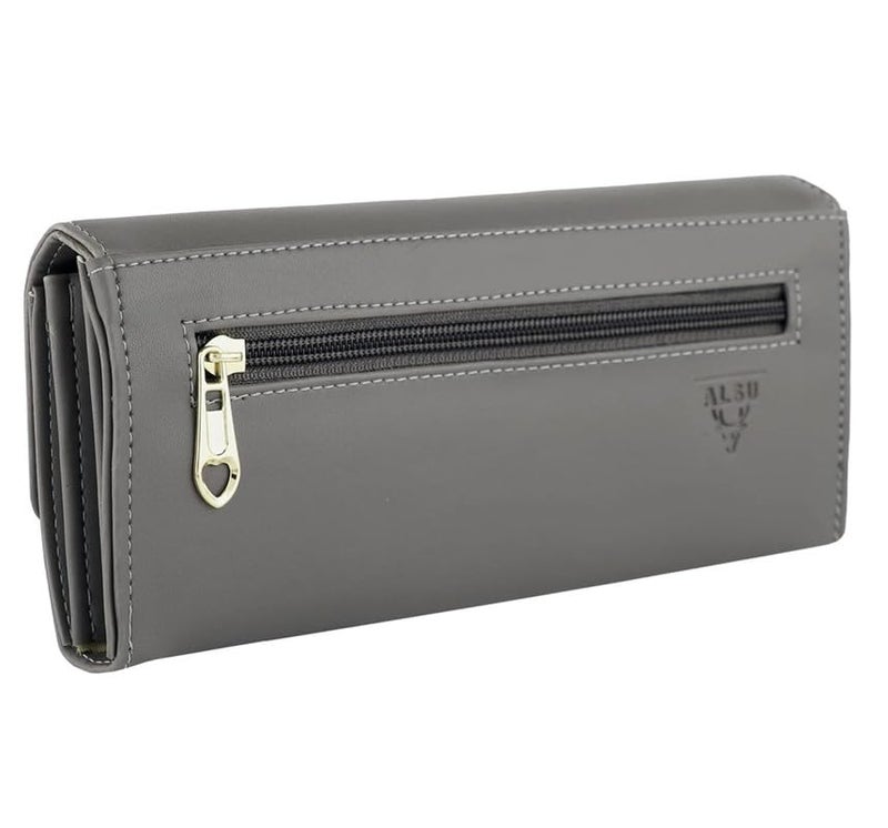 ALSU Women's Hand Wallet Purse Clutch | Phone Pocket | Coin Pocket | 4 Card Slots (Grey) - Image 3