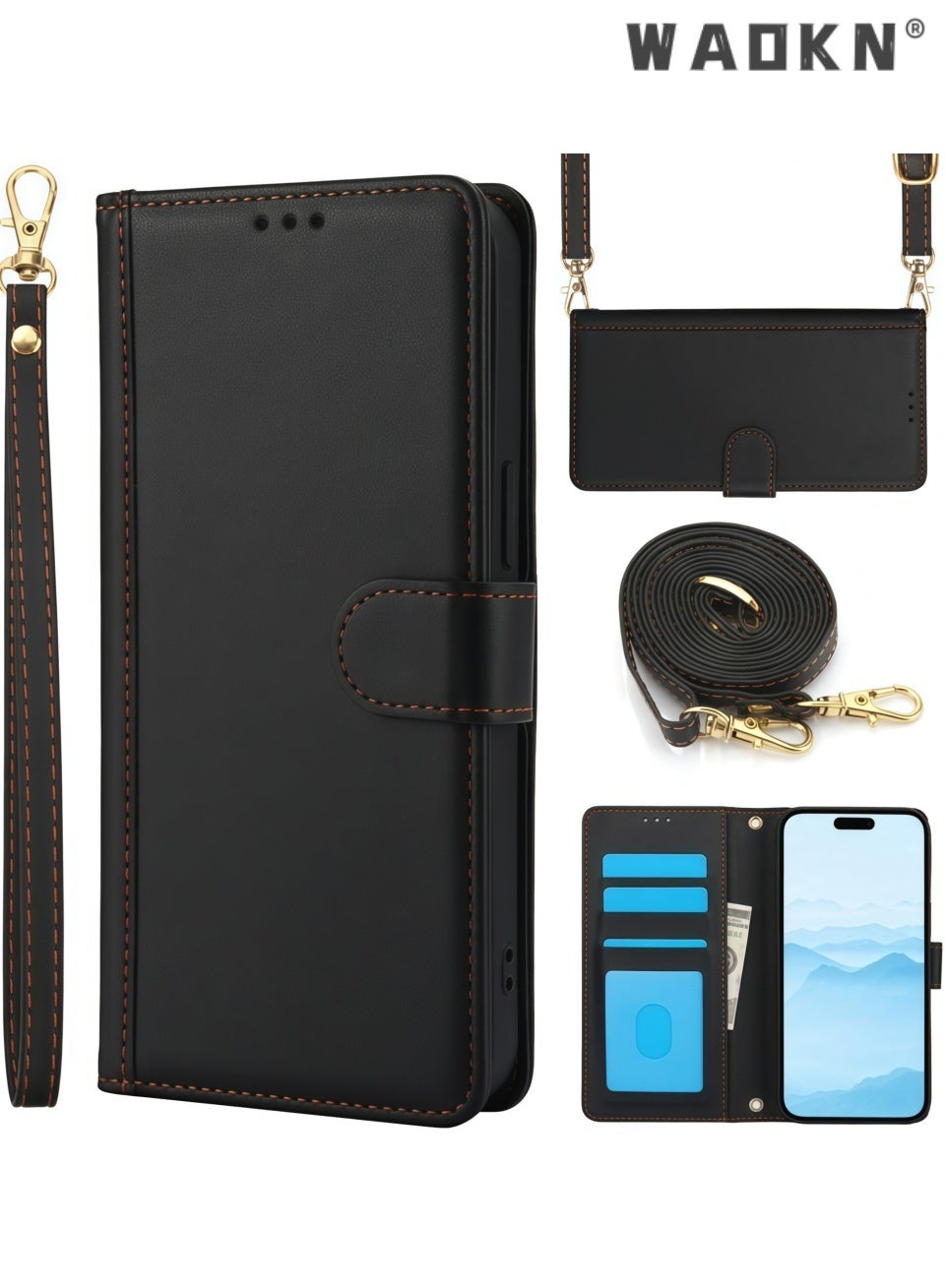 WAOKN Case for Samsung Galaxy S26 Ultra 5G Shockproof Wallet Case with Card Slots & RFID Blocking, Premium PU Leather Flip Folio Case for Women Men, Crossbody Strap & Kickstand Magnetic Protective Pho