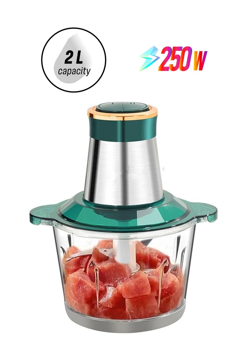 IAF Grinding Machine,Meat Sausage Mincer,Food Processor,Meat Grinder Food Chopper 2L Mini Chopper For Meat,Vegetables,Fruits And Nuts,Glass Bowl And 4 Sharp Blades,250W (Green-B) - Image 1