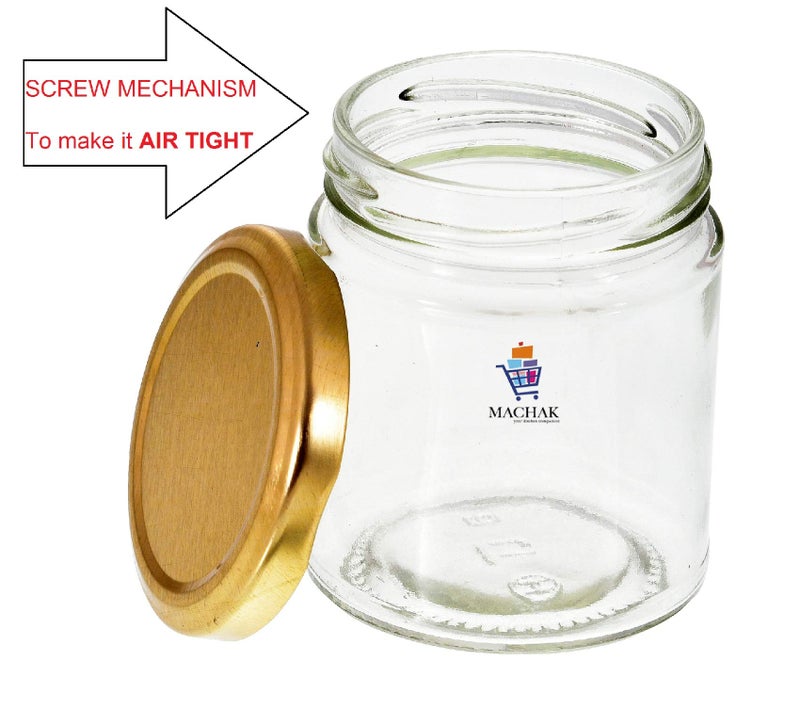 MACHAK glass jars | containers for kitchen storage set | glass jar for kitchen | with Rust Free Air Tight Golden Lid | 200ml (Pack of 2) - Image 3