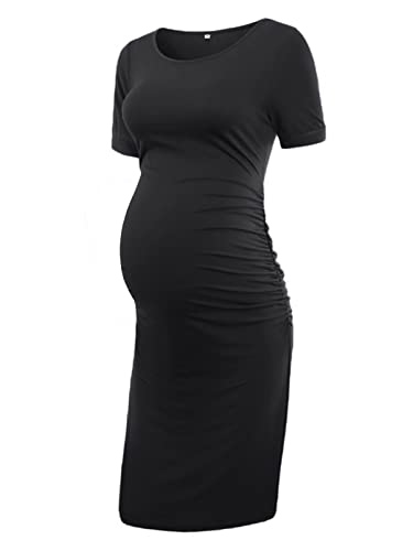 Liu & Qu Women's Maternity Bodycon Ruched Side Dress Casual Short Sleeve Dress for Daily Wearing Or Baby Shower - Image 1