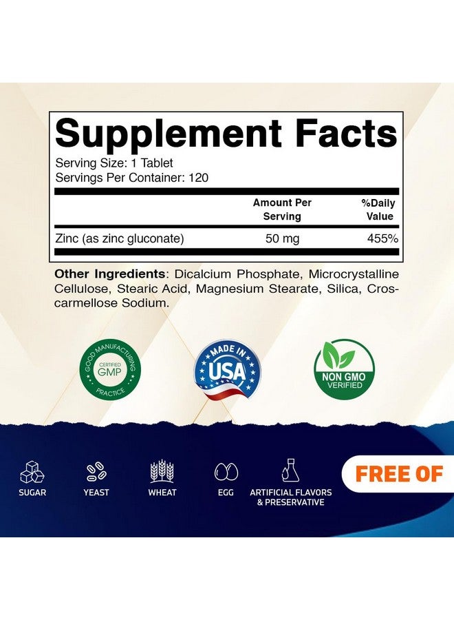 Vitamatic Zinc 50mg as Zinc Gluconate - Immunity Boosting Supplement 120 Tablets - Image 2