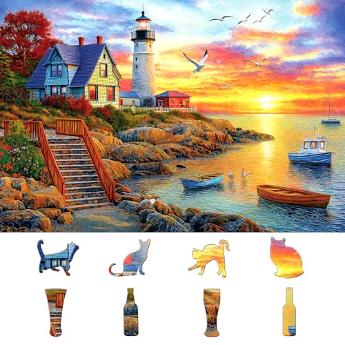 MINIWAN Lighthouse Sunset 500 Piece Puzzles for Adults Colorful Coastal Scene with Boats Jigsaw Puzzles 500 Pieces Seaside Landscape Family Puzzle Challenging Family Puzzle Games Gift for Adults 21x15 - Image 5