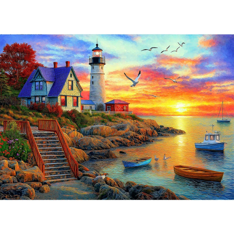 MINIWAN Lighthouse Sunset 500 Piece Puzzles for Adults Colorful Coastal Scene with Boats Jigsaw Puzzles 500 Pieces Seaside Landscape Family Puzzle Challenging Family Puzzle Games Gift for Adults 21x15 - Image 3