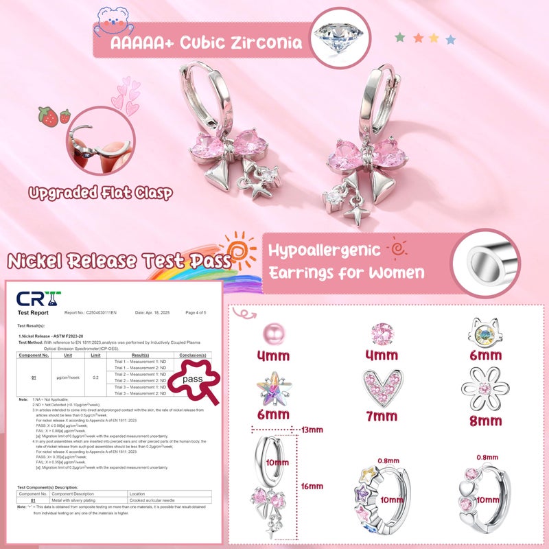 LOYALLOOK Hypoallergenic Surgical Steel Earrings for Women - Screw Back Earrings for Sensitive Ears Cute Earrings Dainty Flower Heart Flat Back Stud Hoop Earring Set - Image 2