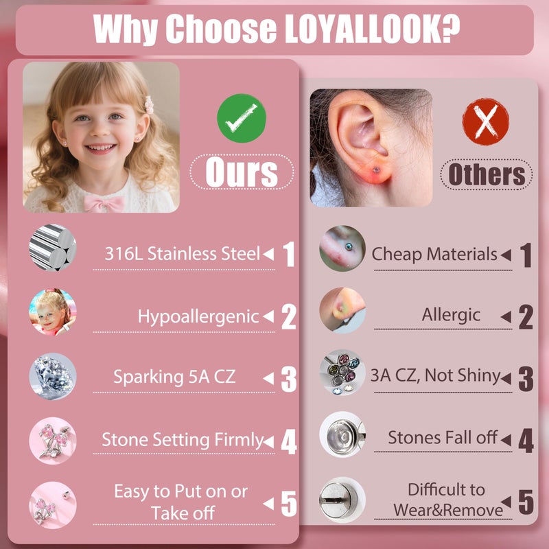 LOYALLOOK Hypoallergenic Surgical Steel Earrings for Women - Screw Back Earrings for Sensitive Ears Cute Earrings Dainty Flower Heart Flat Back Stud Hoop Earring Set - Image 5