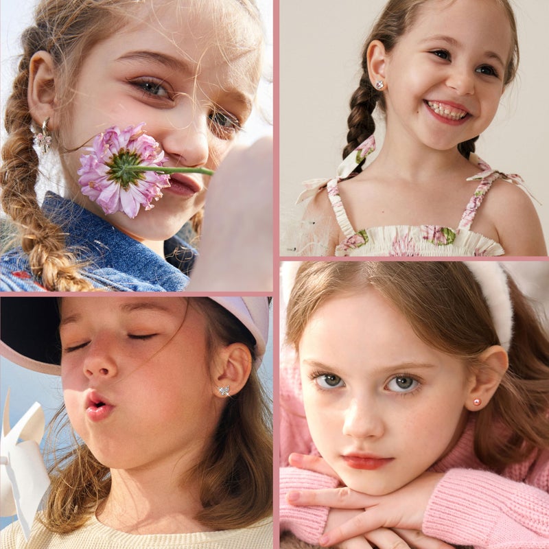 LOYALLOOK Hypoallergenic Surgical Steel Earrings for Women - Screw Back Earrings for Sensitive Ears Cute Earrings Dainty Flower Heart Flat Back Stud Hoop Earring Set - Image 4