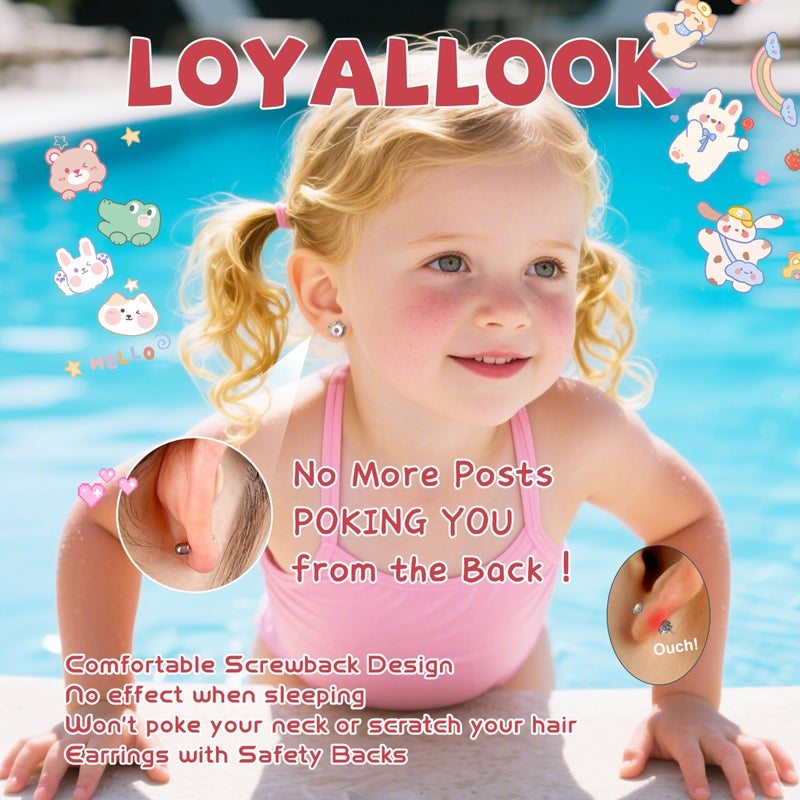 LOYALLOOK Hypoallergenic Surgical Steel Earrings for Women - Screw Back Earrings for Sensitive Ears Cute Earrings Dainty Flower Heart Flat Back Stud Hoop Earring Set - Image 3