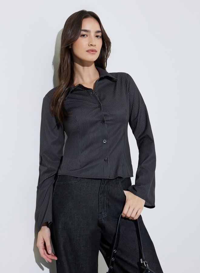 Styli Black Striped Long Sleeve Fitted Shirt - Image 1