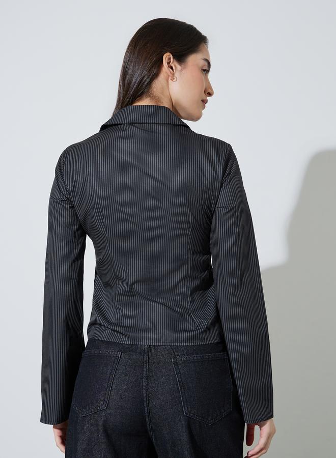 Styli Black Striped Long Sleeve Fitted Shirt - Image 5