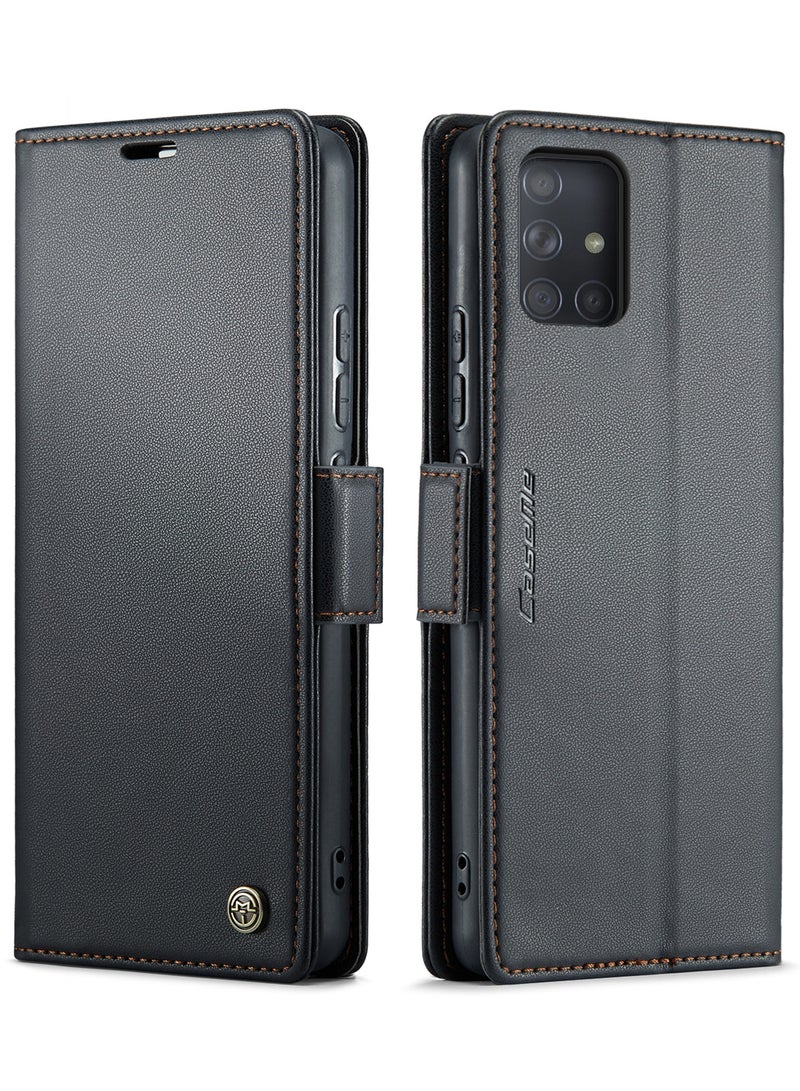 CaseMe Flip Wallet Case For Samsung Galaxy A71 4G RFID Blocking PU Leather Wallet Flip Folio Case with Card Holder Kickstand Shockproof Phone Cover - Black - Image 2