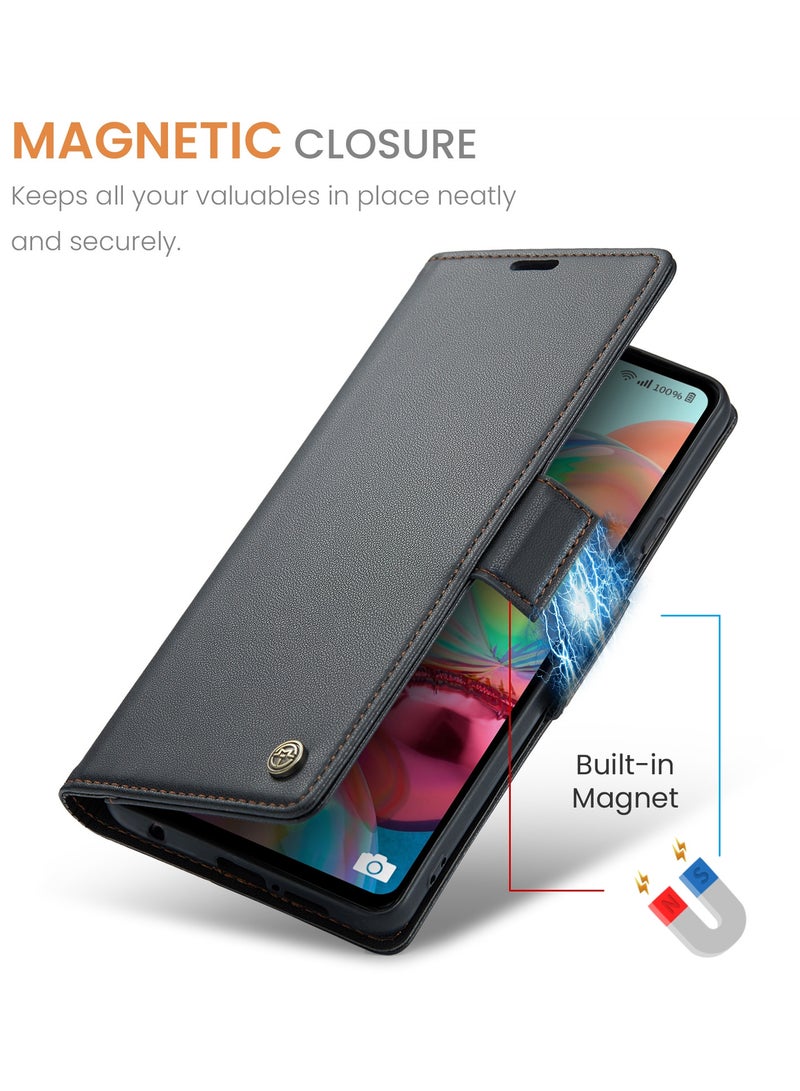 CaseMe Flip Wallet Case For Samsung Galaxy A71 4G RFID Blocking PU Leather Wallet Flip Folio Case with Card Holder Kickstand Shockproof Phone Cover - Black - Image 4