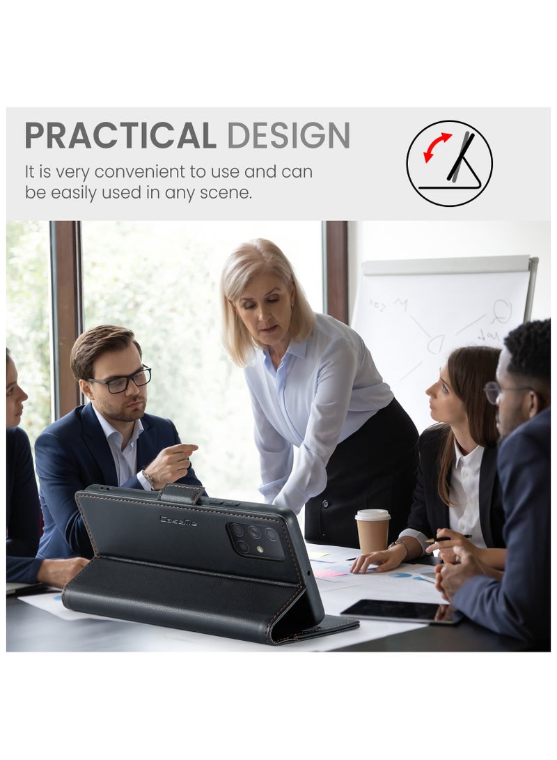 CaseMe Flip Wallet Case For Samsung Galaxy A71 4G RFID Blocking PU Leather Wallet Flip Folio Case with Card Holder Kickstand Shockproof Phone Cover - Black - Image 3