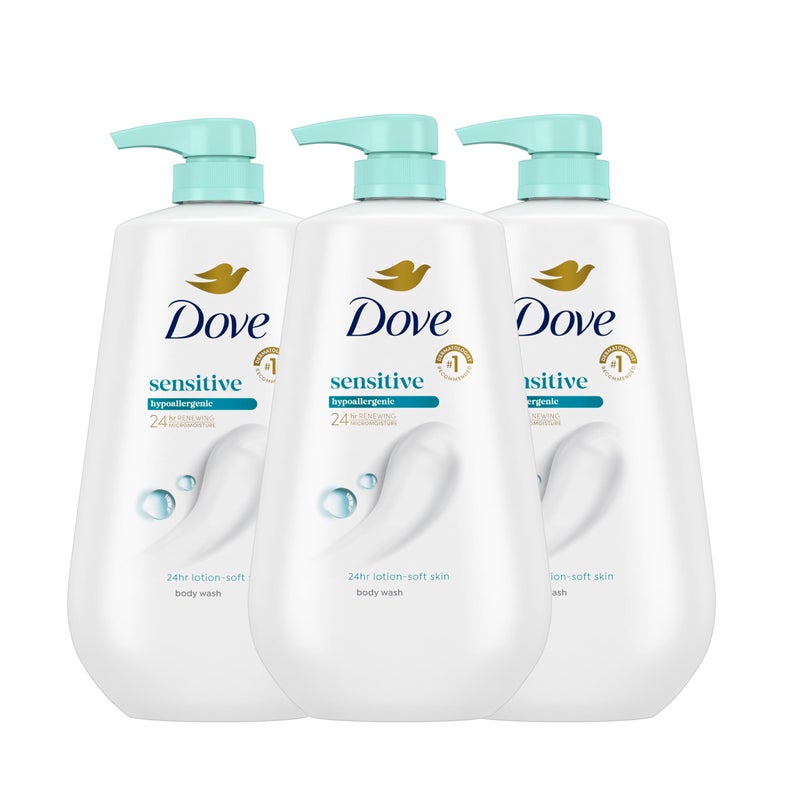 Dove Body Wash 3 Count Sensitive Skin For 24hr Lotion-Soft Skin Moisturizing Skin Cleanser Gentle Hypoallergenic Formula with No Sulfates No Parabens - Image 1