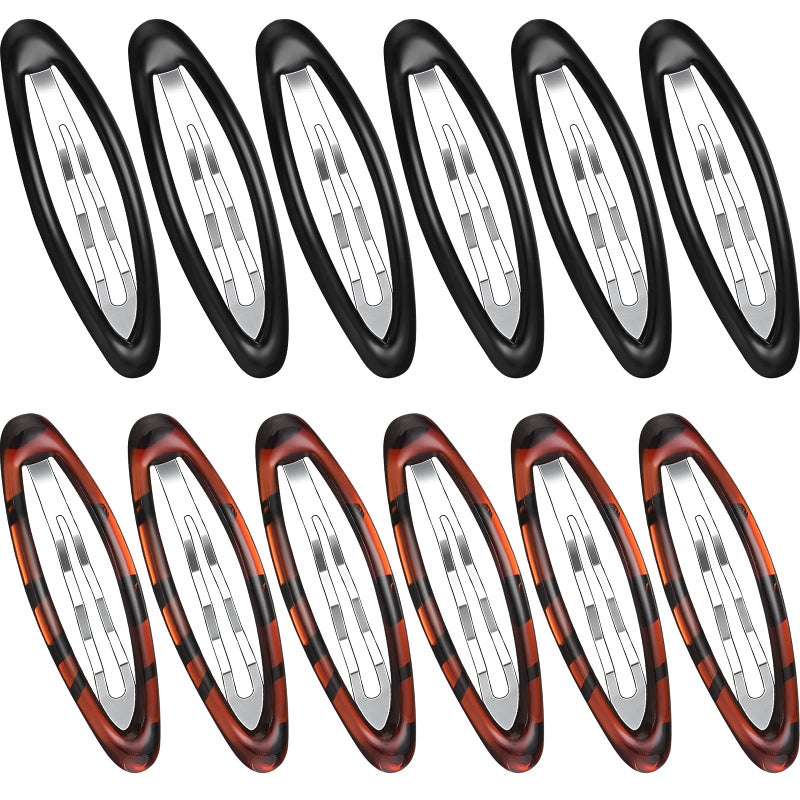Waydress 12 Pcs Hair Clip Barrettes for Women Oval Snap Tortoise Metal Snap Clips Thin Hair Grips Ellipse Clips Non Slip Barrettes Accessories, 2.8 In(Fresh Style) - Image 1