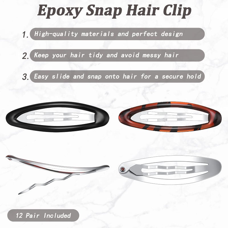 Waydress 12 Pcs Hair Clip Barrettes for Women Oval Snap Tortoise Metal Snap Clips Thin Hair Grips Ellipse Clips Non Slip Barrettes Accessories, 2.8 In(Fresh Style) - Image 2