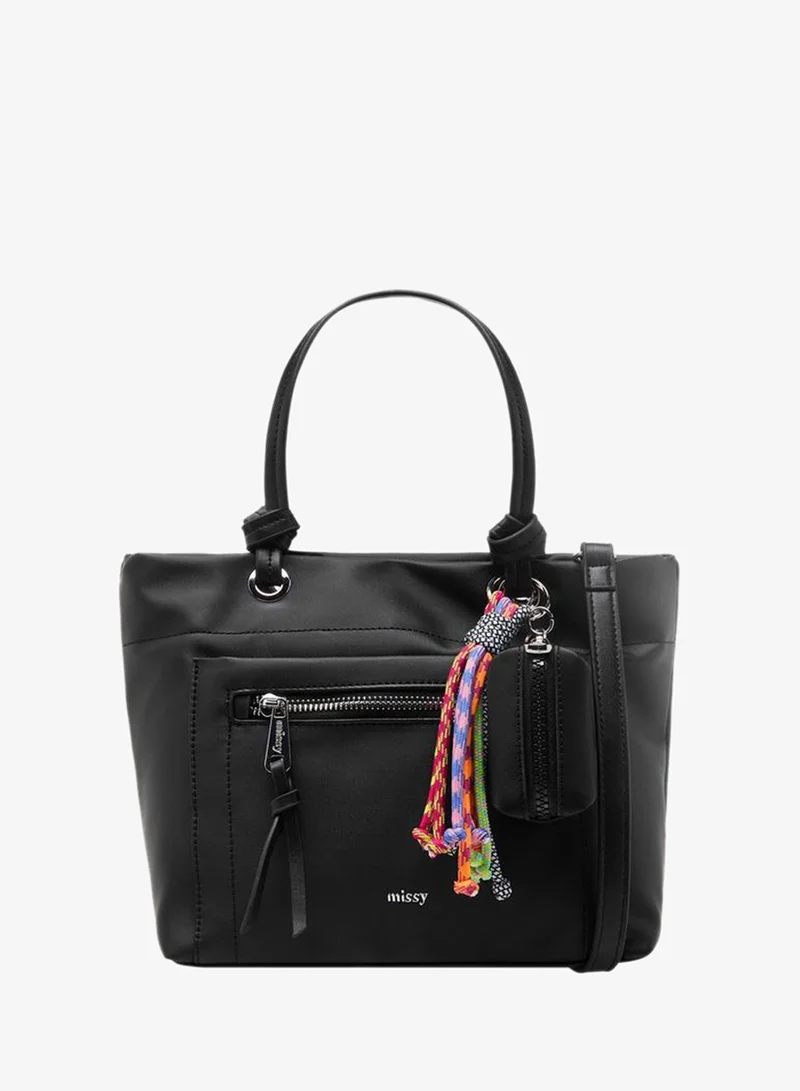 MISSY Solid Tote Bag With Charm Accent
