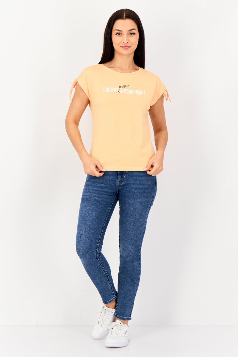 VERO MODA I Scenery by Vero Moda Women Crew Neck Cap Sleeve Graphic Print Top, Peach - Image 4