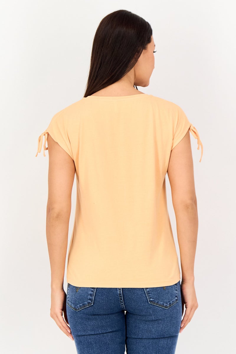 VERO MODA I Scenery by Vero Moda Women Crew Neck Cap Sleeve Graphic Print Top, Peach - Image 2