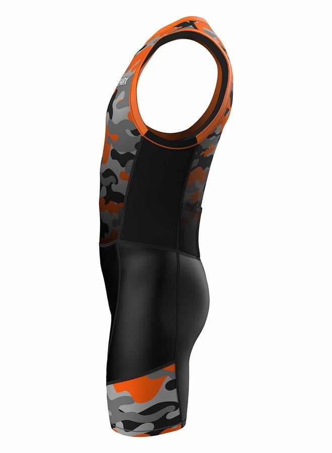 sparx Sports Men`s Triathlon Suit Trisuit Race Skinsuit Cycling Speed Suit Italian Fabric Swimskin (Orange_Camo_M) - Image 3