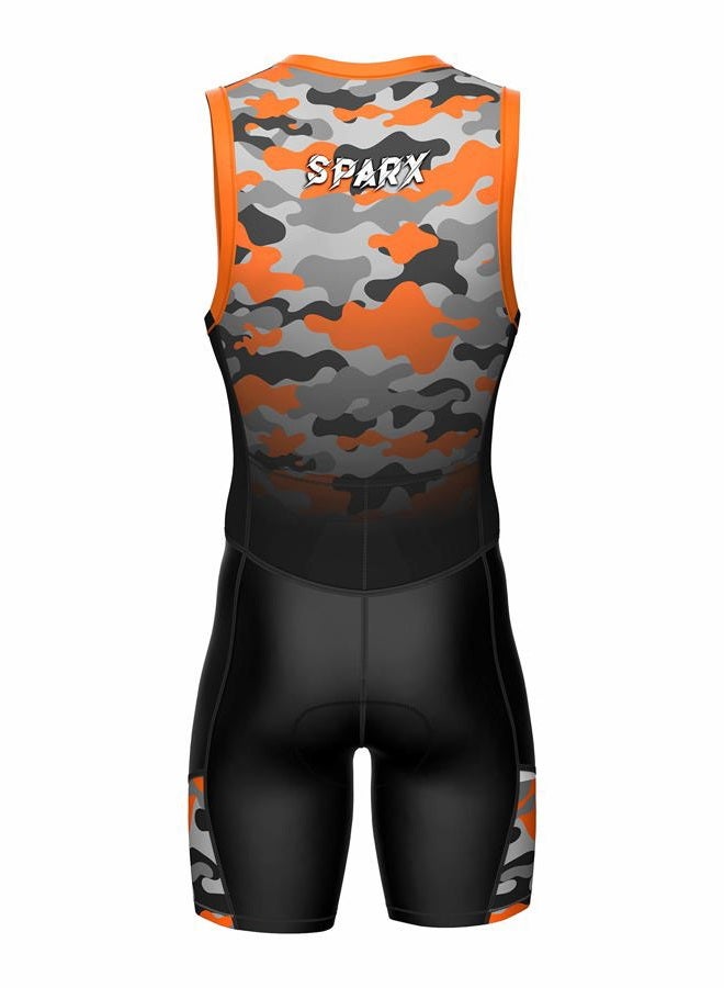 sparx Sports Men`s Triathlon Suit Trisuit Race Skinsuit Cycling Speed Suit Italian Fabric Swimskin (Orange_Camo_M) - Image 4